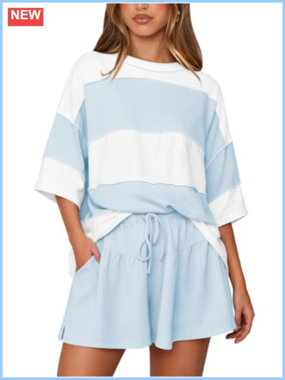 Women's Striped 2-Piece Short Set Knit Top & Drawstring Shorts
